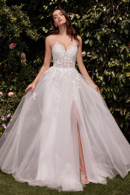 Strapless A-Line Lace & Tulle Wedding Dress