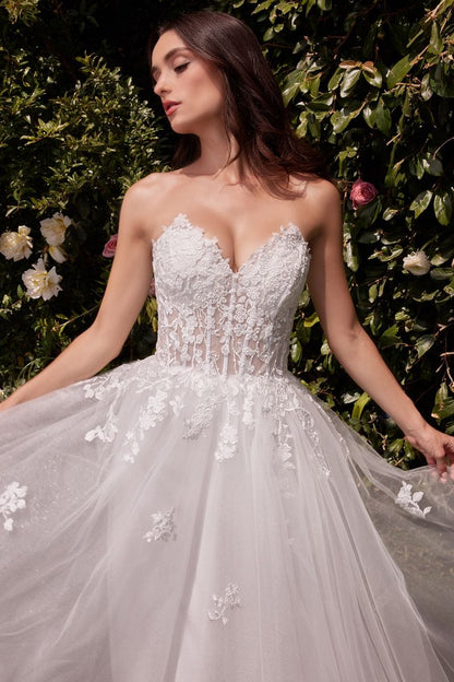 Strapless A-Line Lace & Tulle Wedding Dress