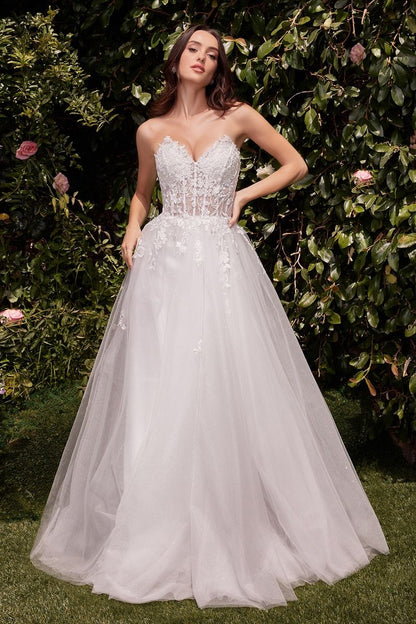 Strapless A-Line Lace & Tulle Wedding Dress