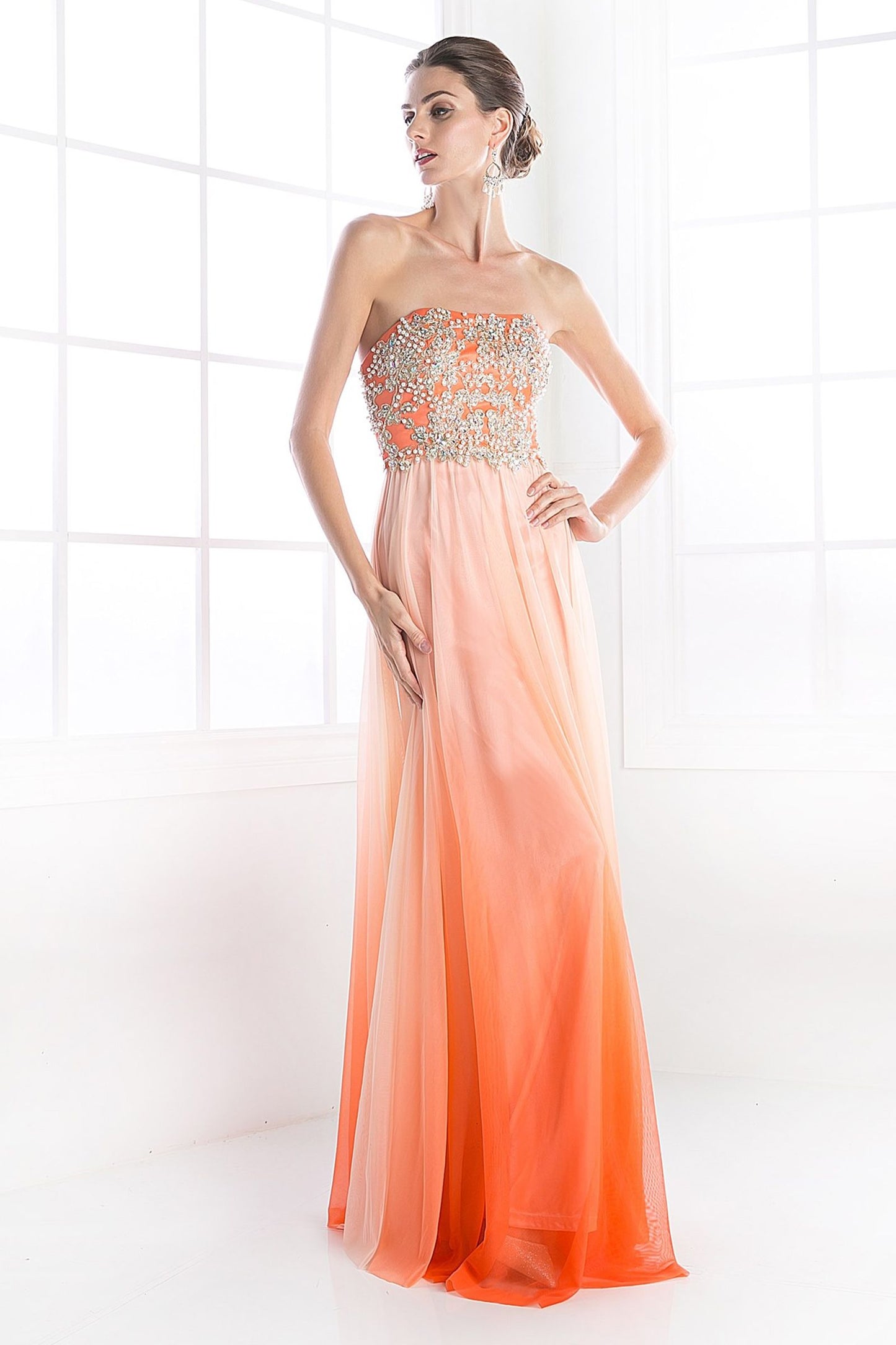 Strapless empire cut dress with rhinestones