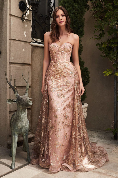 Glitter Fitted Gown And Overskirt