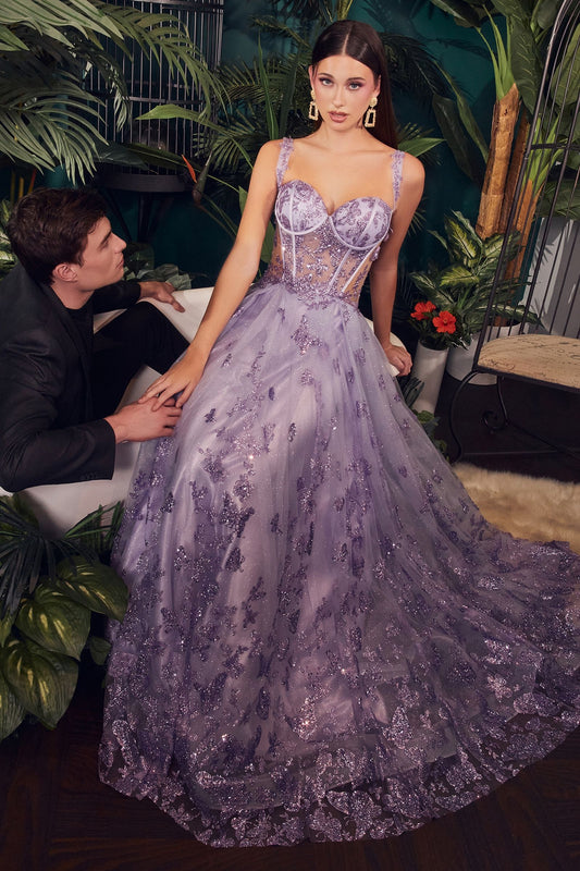 Glitter Corset Layered Ball Gown