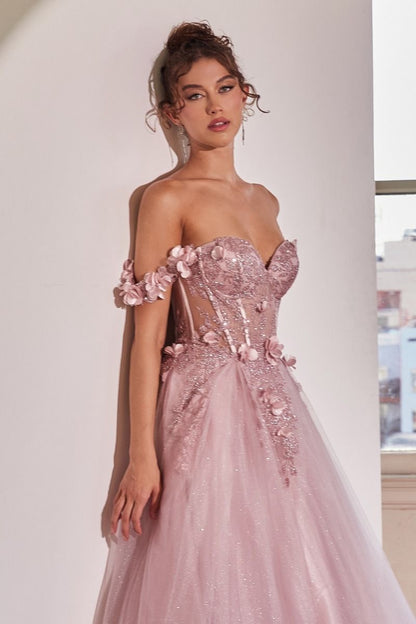 Floral Applique Corset Tulle Ball Gown