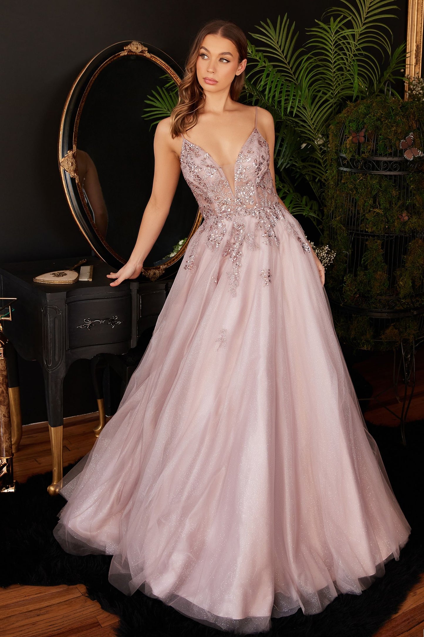 A-Line Lace Tulle Gown