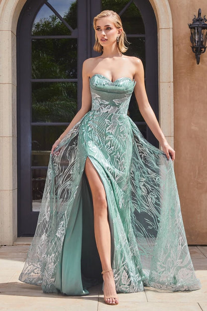 Strapless Glitter Mermaid Gown