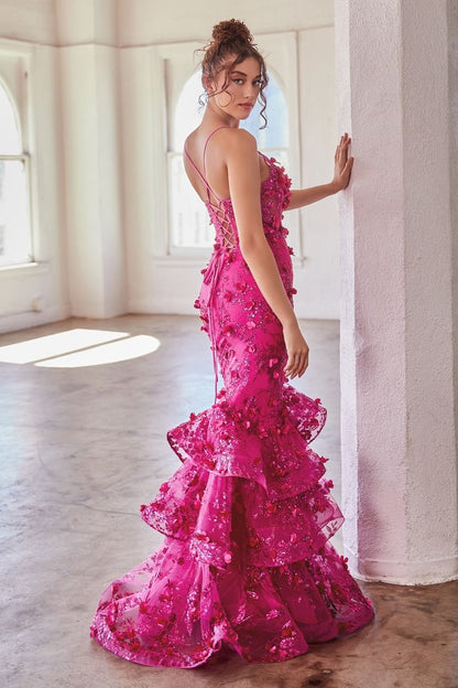 Floral Appliqued Mermaid Gown