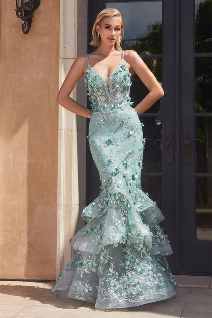 Floral Appliqued Mermaid Gown