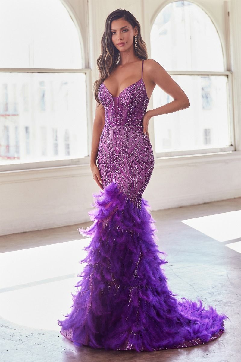 Fully Embellished & Feathered Mermaid Gown