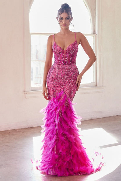 Fully Embellished & Feathered Mermaid Gown