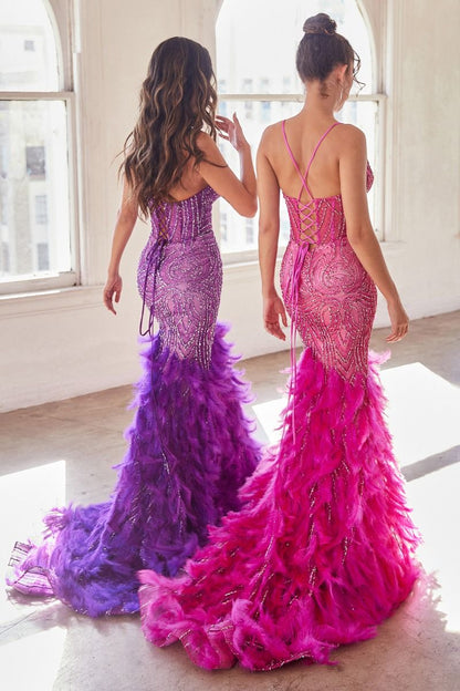 Fully Embellished & Feathered Mermaid Gown