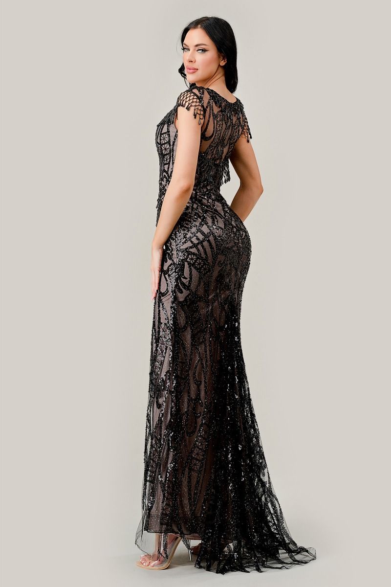 Black-Nude Sheath Sequin Gown