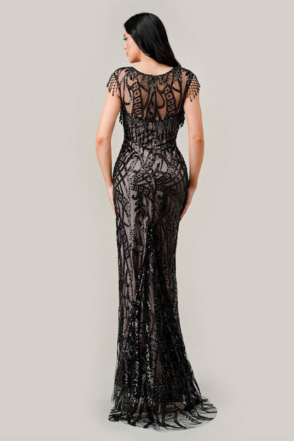 Black-Nude Sheath Sequin Gown