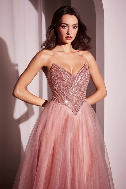 Strapless Beaded Tulle Ball Gown