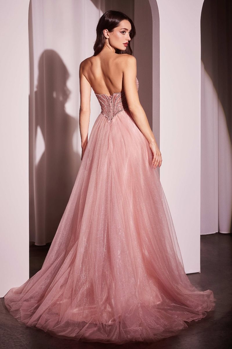 Strapless Beaded Tulle Ball Gown