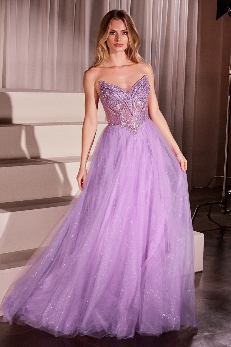 Strapless Beaded Tulle Ball Gown