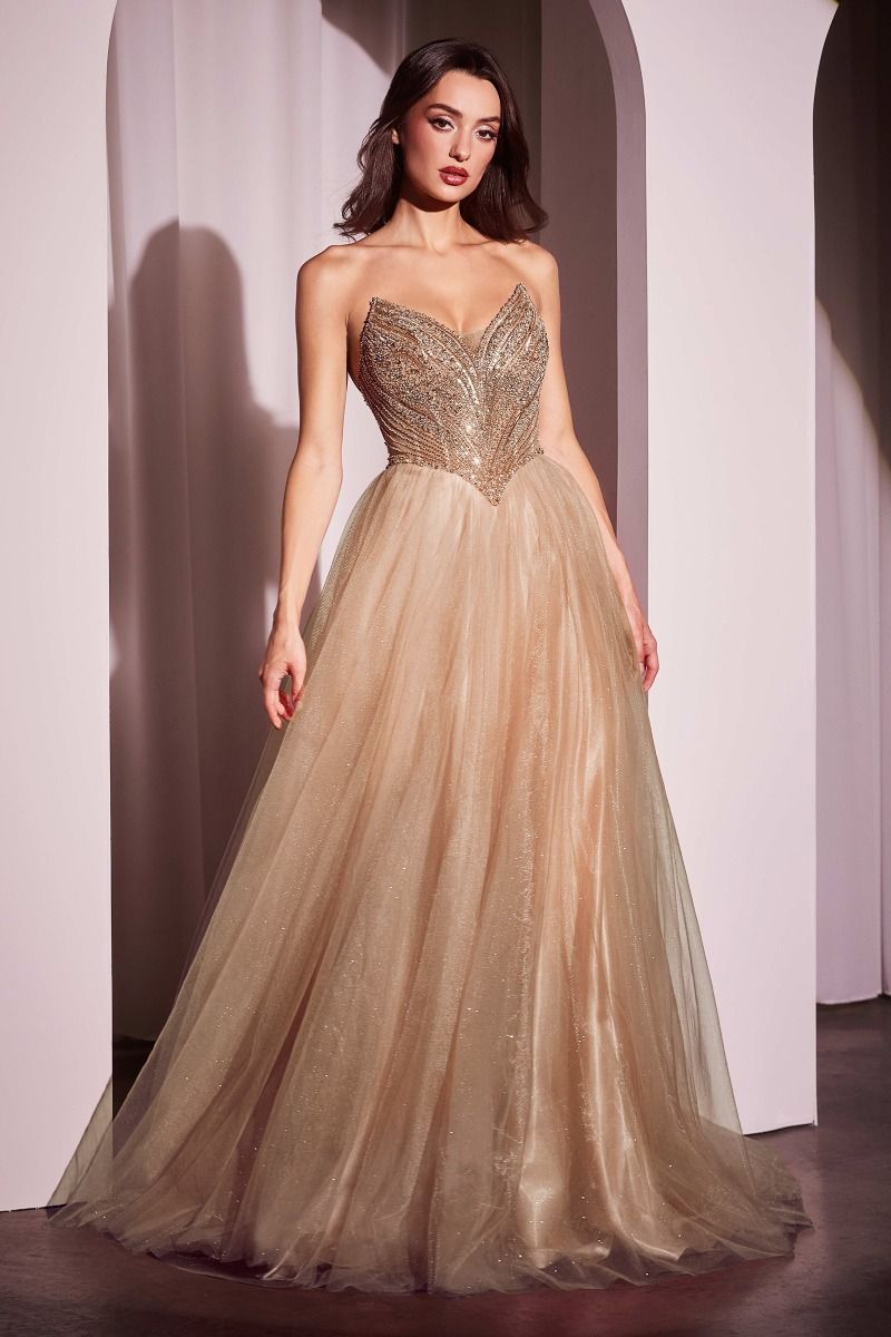 Strapless Beaded Tulle Ball Gown