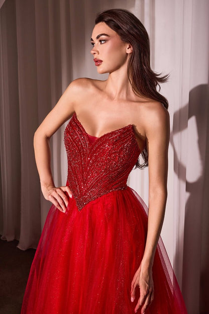 Strapless Beaded Tulle Ball Gown