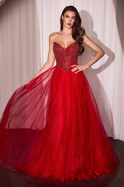 Strapless Beaded Tulle Ball Gown