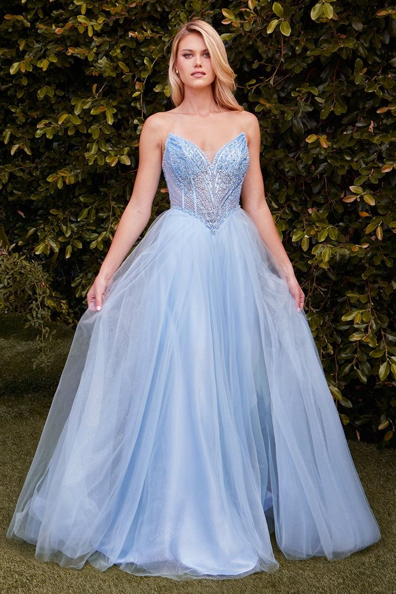 Strapless Beaded Tulle Ball Gown