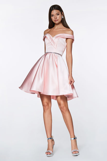 Short Satin Off The Shoulder Dress