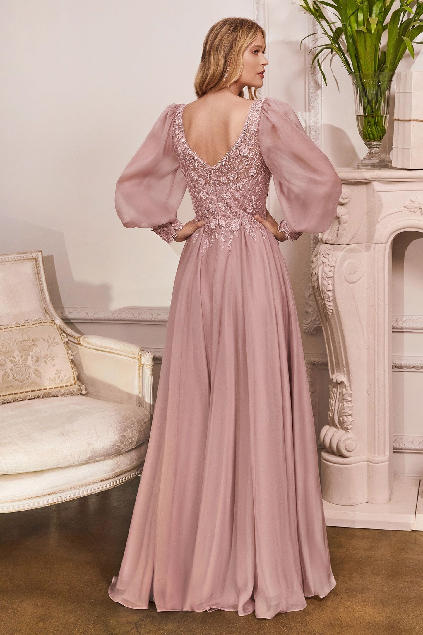 Long Sleeve Chiffon Evening Gown