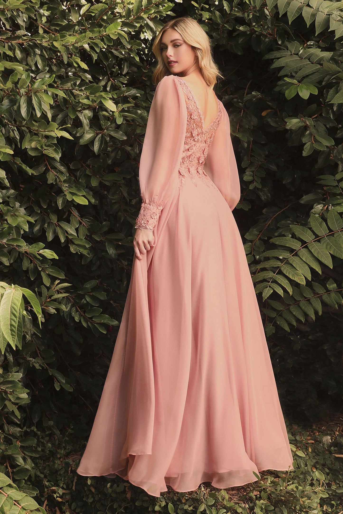 Long Sleeve Chiffon Evening Gown