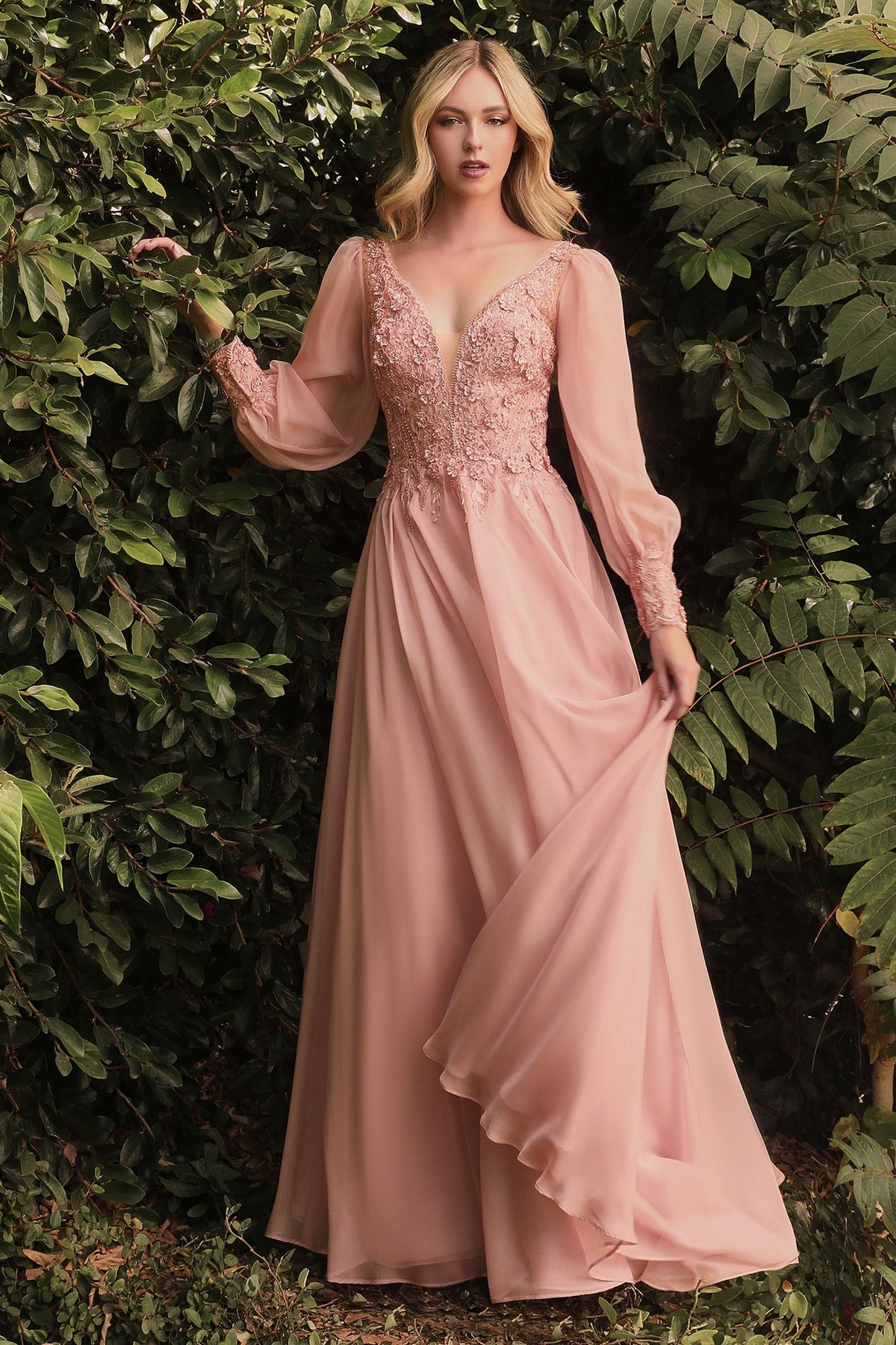 Long Sleeve Chiffon Evening Gown