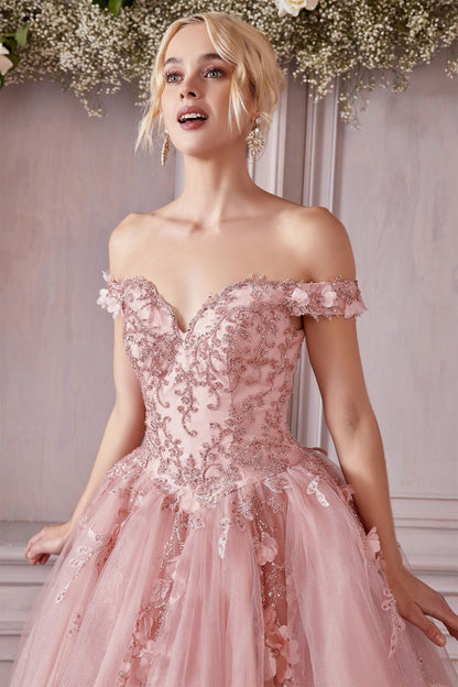 Off The Shoulder Layered Tulle Ball Gown