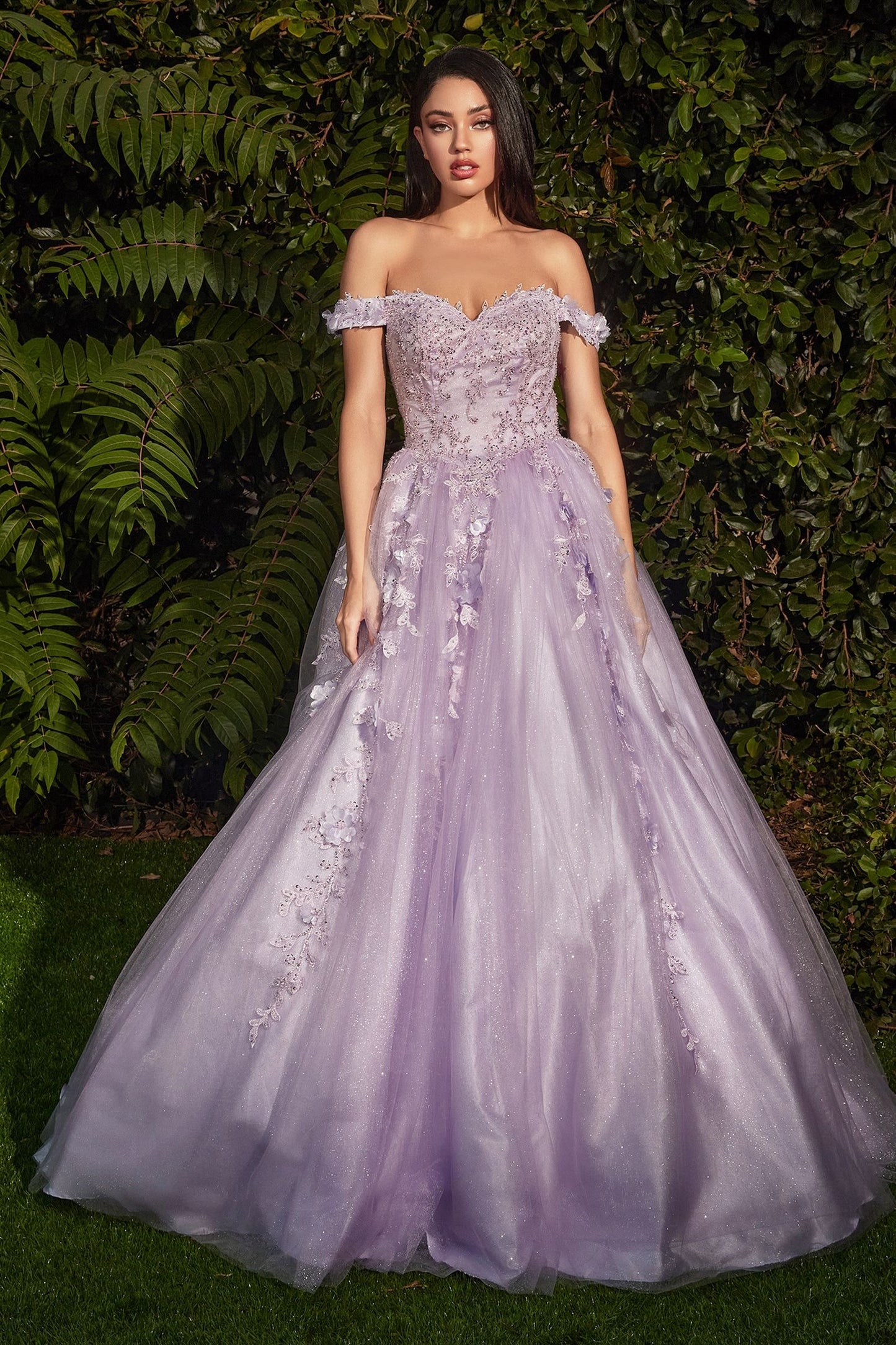 Off The Shoulder Layered Tulle Ball Gown