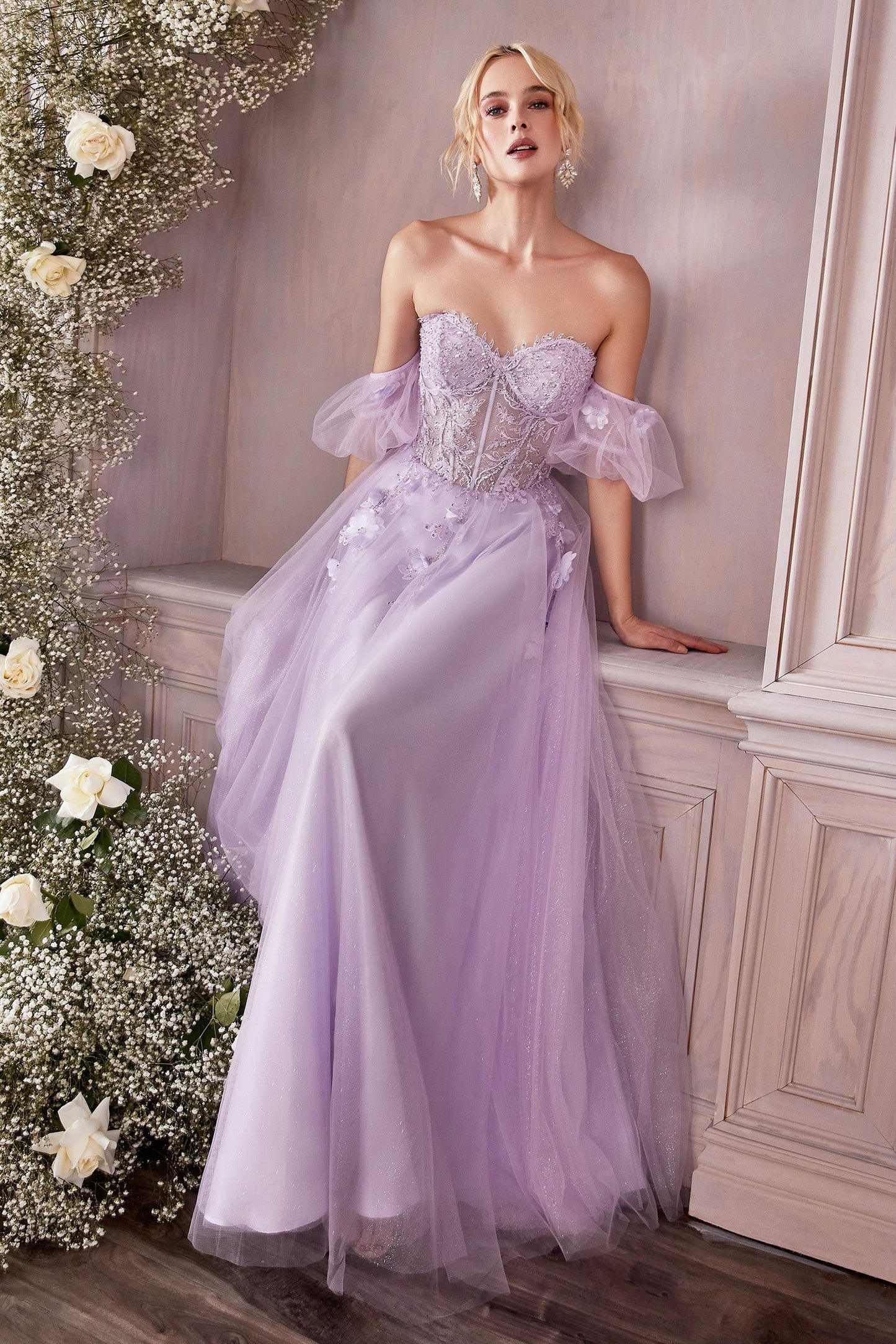 Strapless Layered Tulle Gown