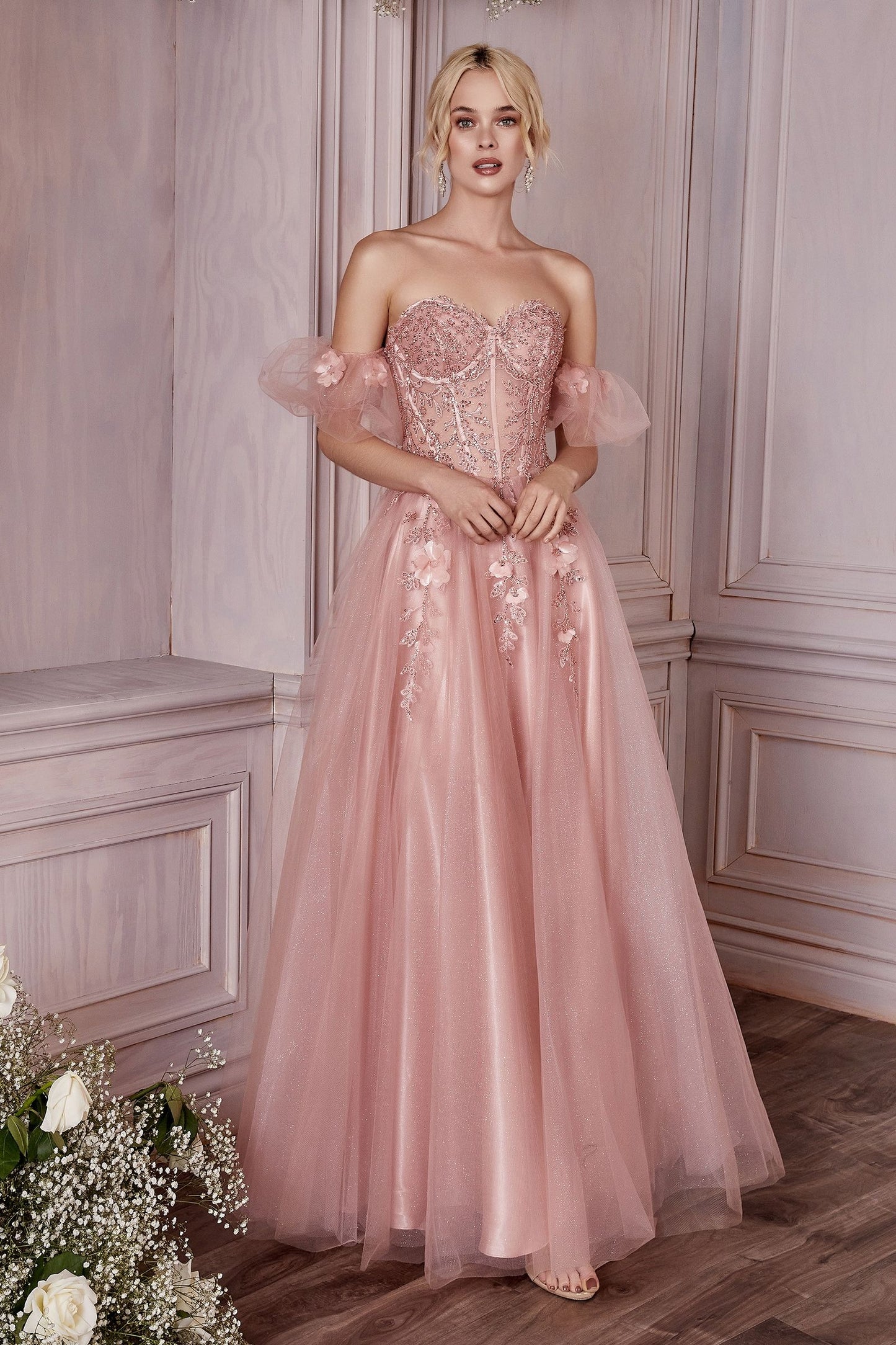 Strapless Layered Tulle Gown