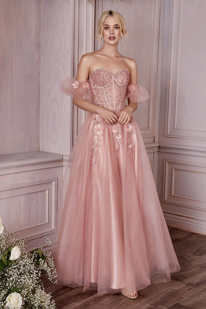 Strapless Layered Tulle Gown