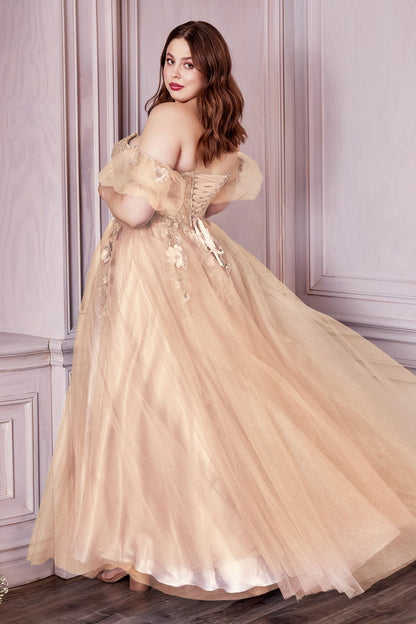 Strapless A-Line Gown And Puff Sleeves