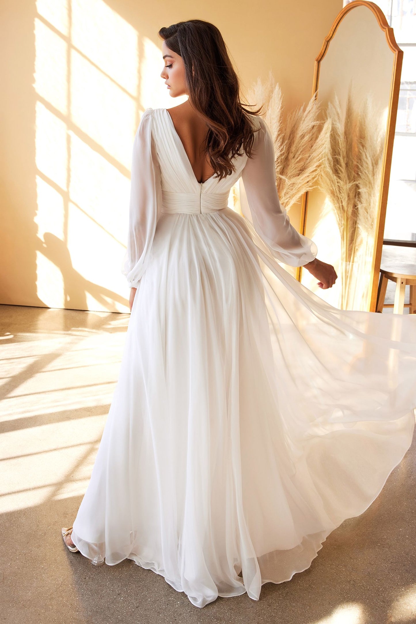 Chiffon Long Sleeve Bridal Gown