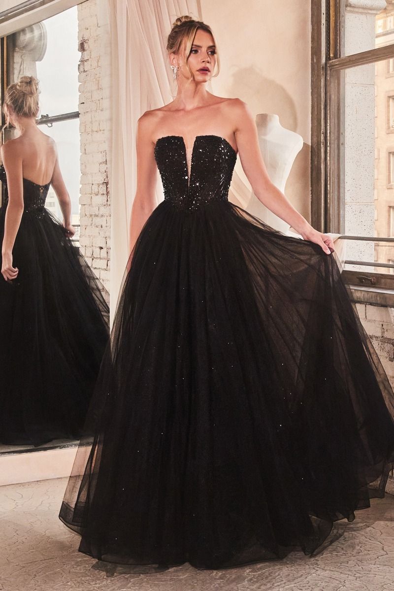 Strapless Sequin & Tulle A-Line Dress