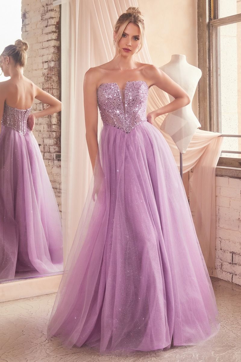 Strapless Sequin & Tulle A-Line Dress