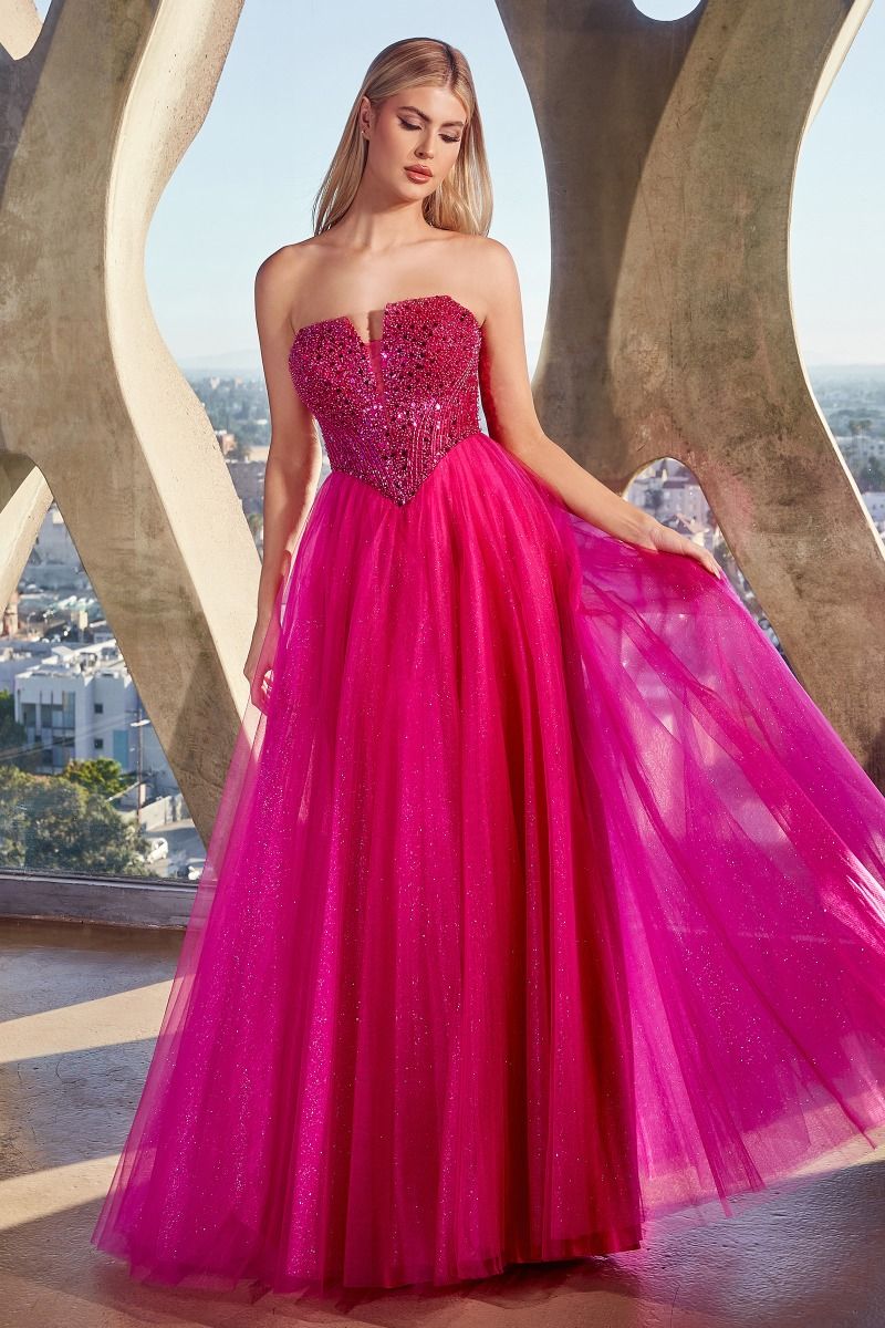 Strapless Sequin & Tulle A-Line Dress