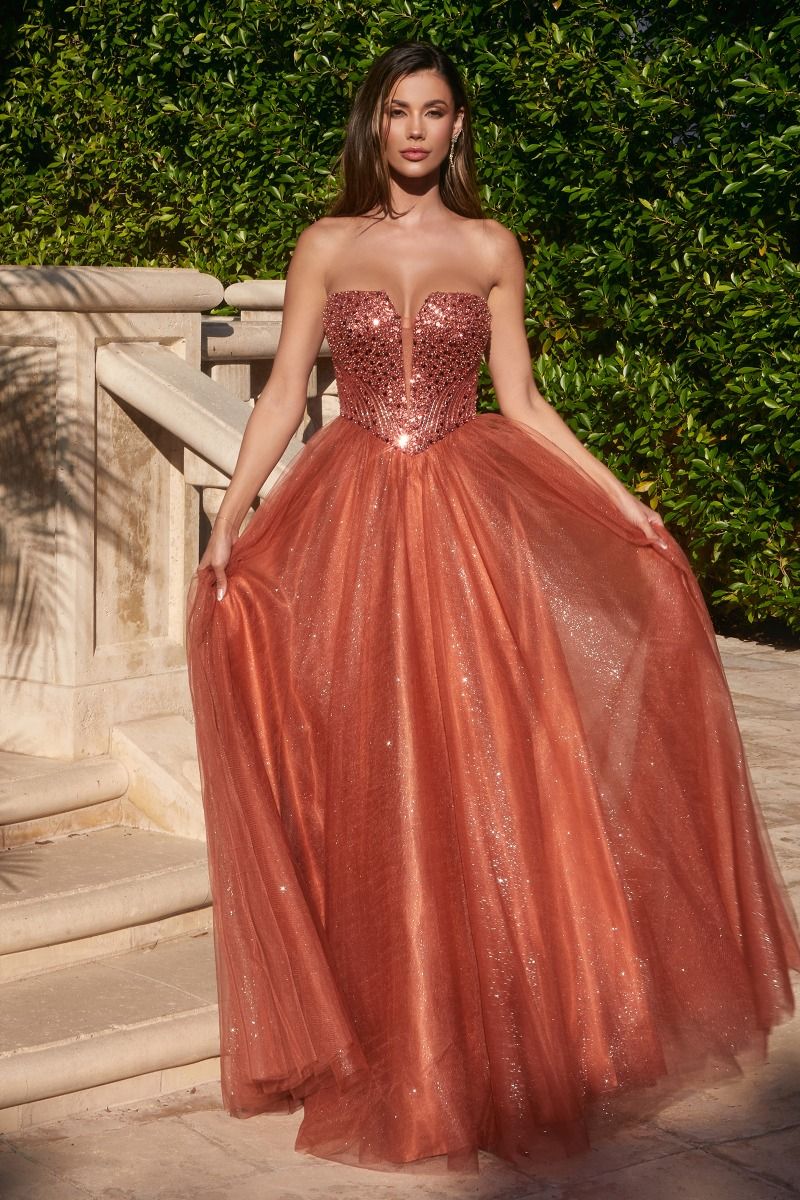 Strapless Sequin & Tulle A-Line Dress