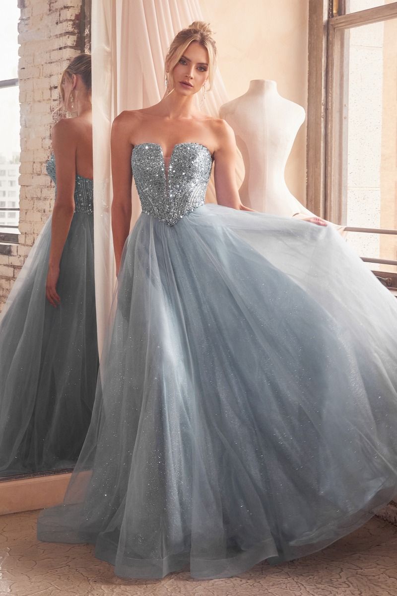 Strapless Sequin & Tulle A-Line Dress