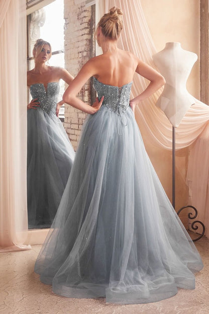 Strapless Sequin & Tulle A-Line Dress