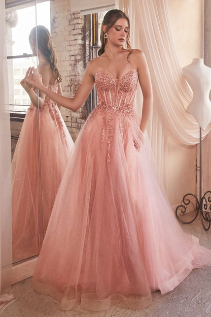 Strapless Layered Tulle Ball Gown