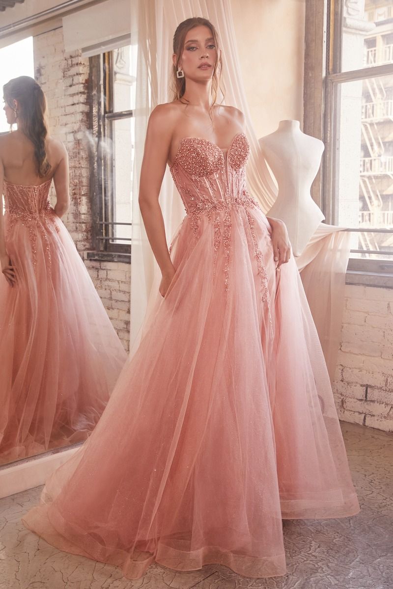 Strapless Layered Tulle Ball Gown