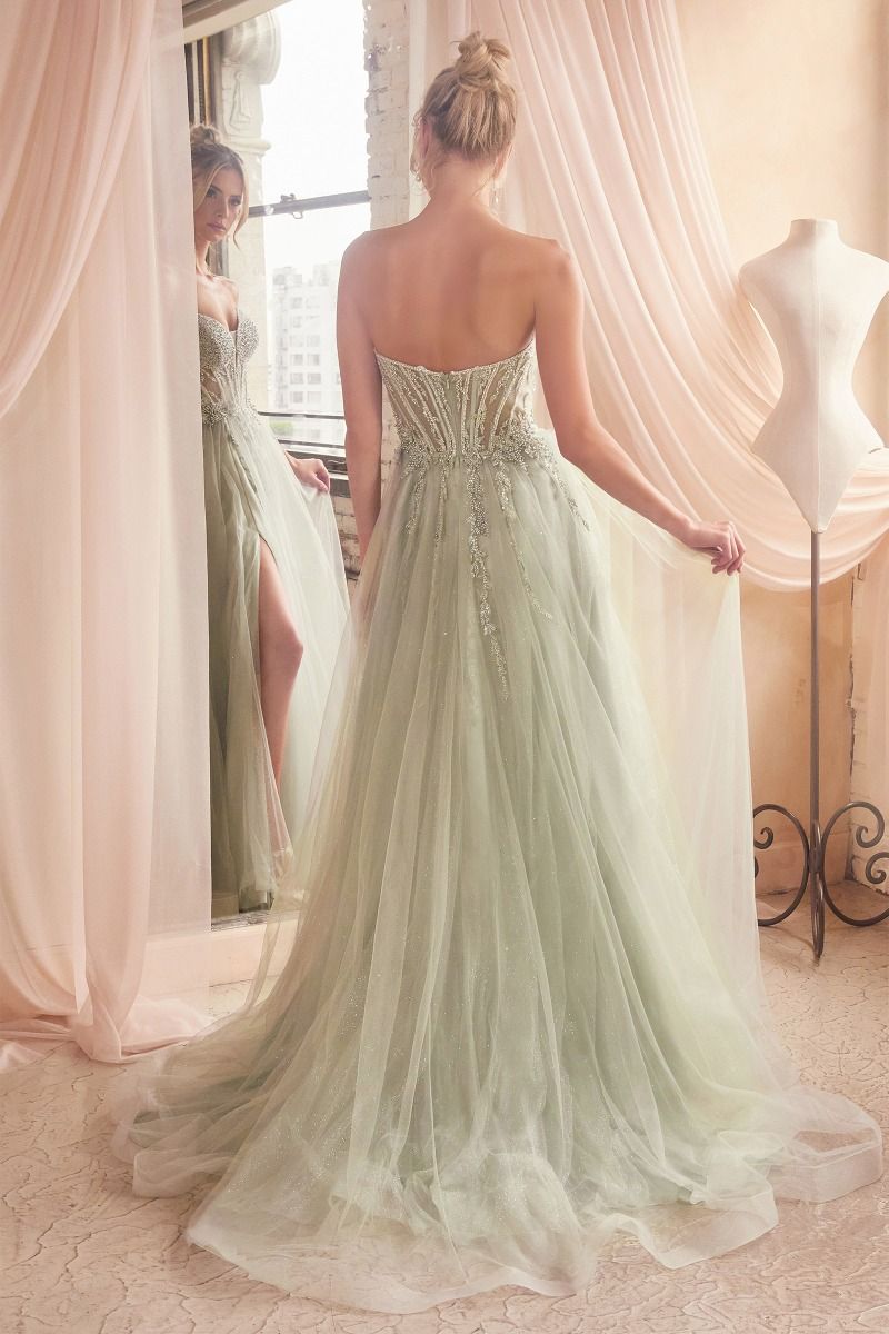 Strapless Layered Tulle Ball Gown