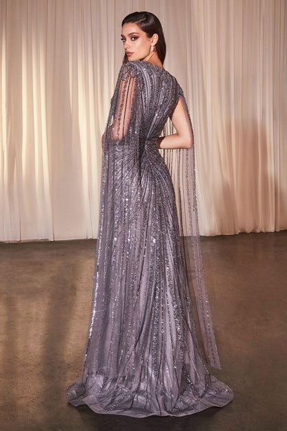 Long Sleeve Fully Beaded Sheath Gown