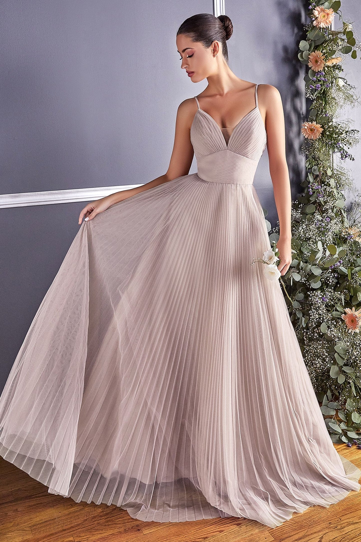 A-Line Tulle Dress With Gathered Sweetheart Neckline And Pleated Finish