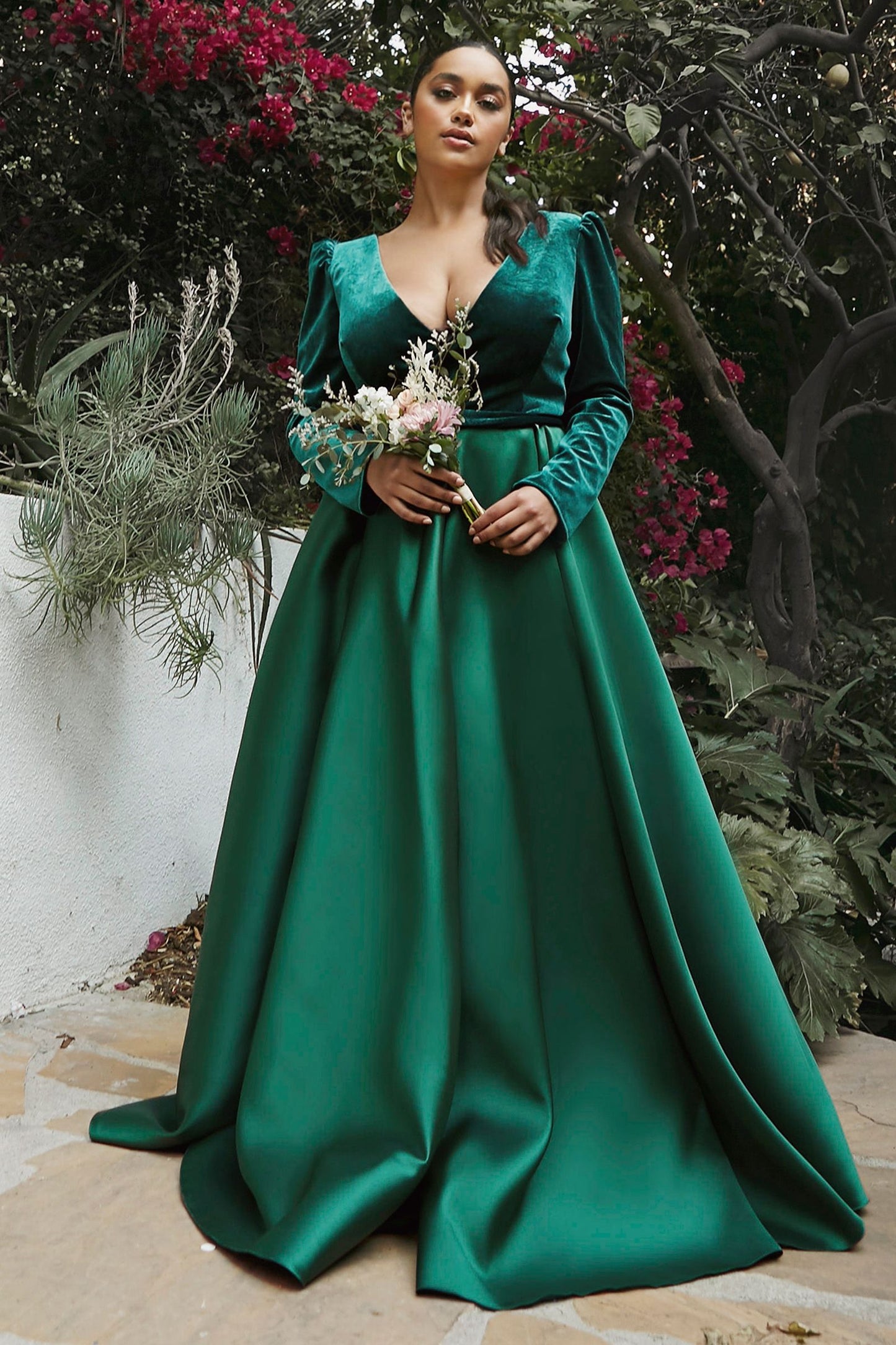 Long Sleeve Velvet And Mikado Ball Gown