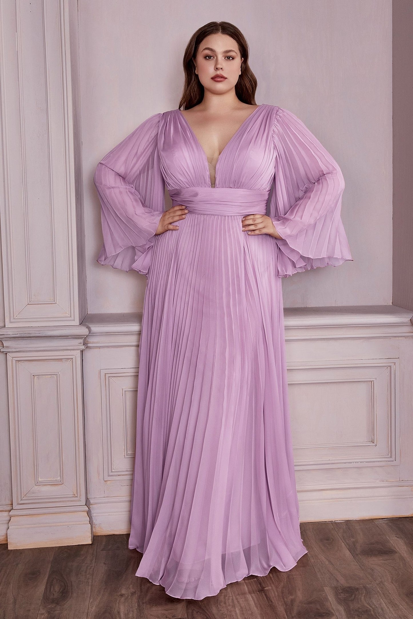 Long Sleeve Chiffon Gown