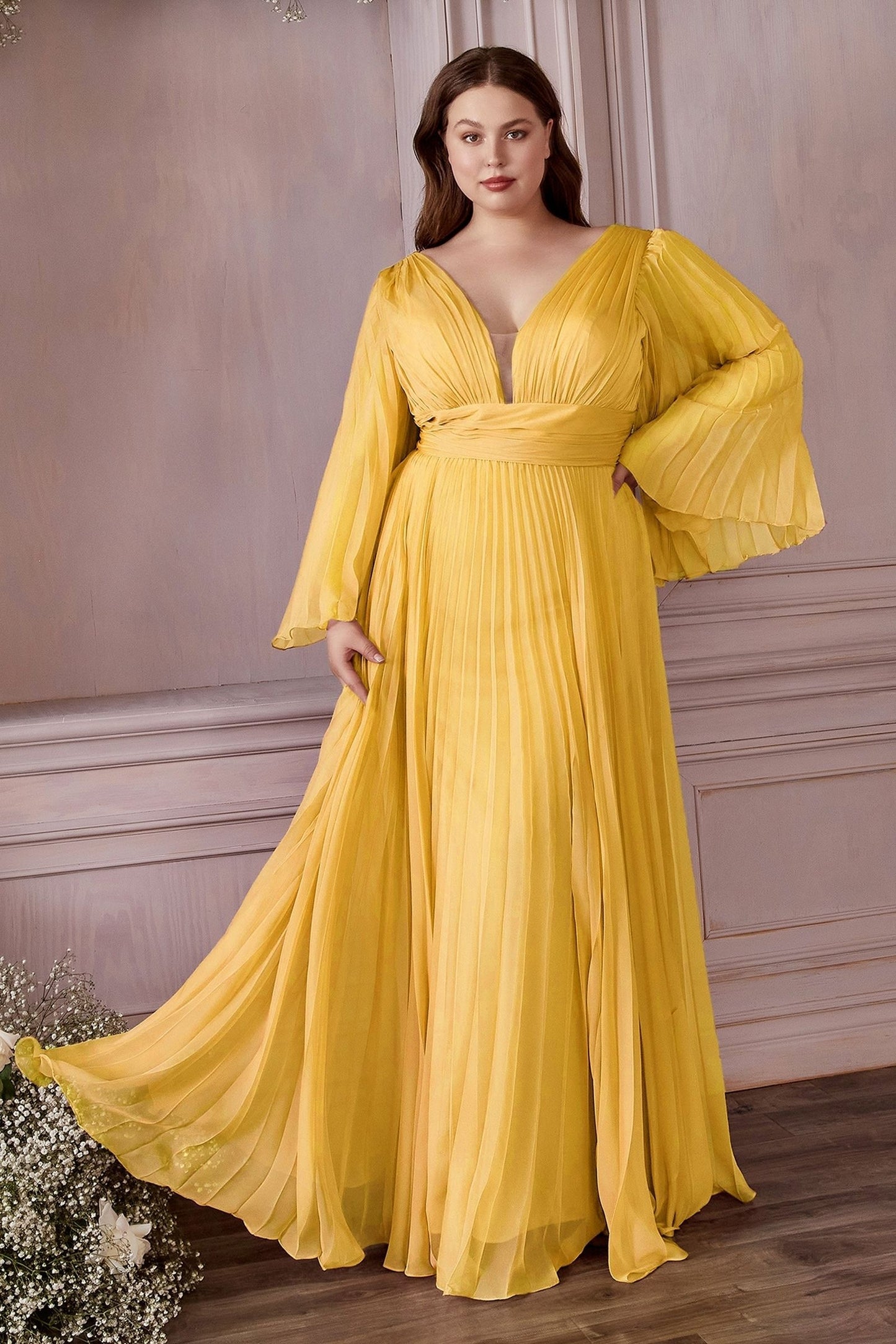 Long Sleeve Chiffon Gown