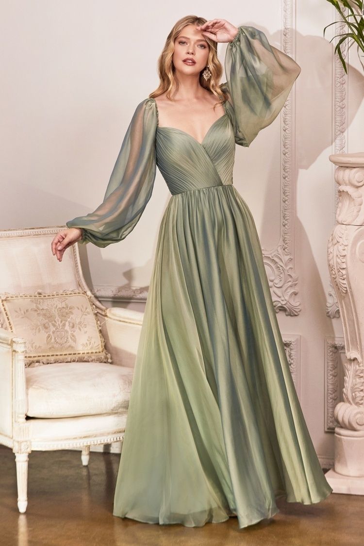 Long Sleeve Chiffon A-Line Dress