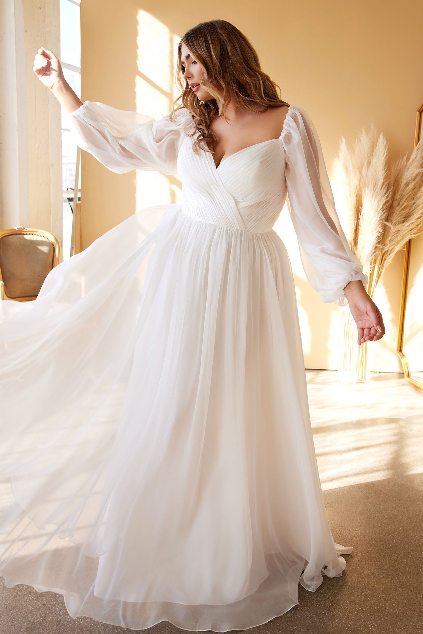 Plus Size Sweetheart Sheer Sleeve Chiffon Dress